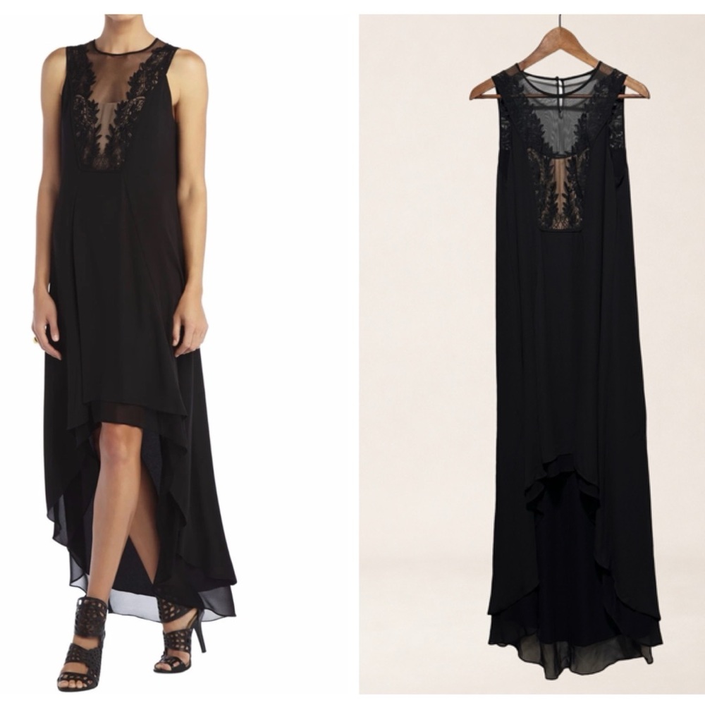 BCBGMAXAZRIA Cassidy Lace Sheer Gothic Formal Hi Low Maxi Dress 4 Summer Dress